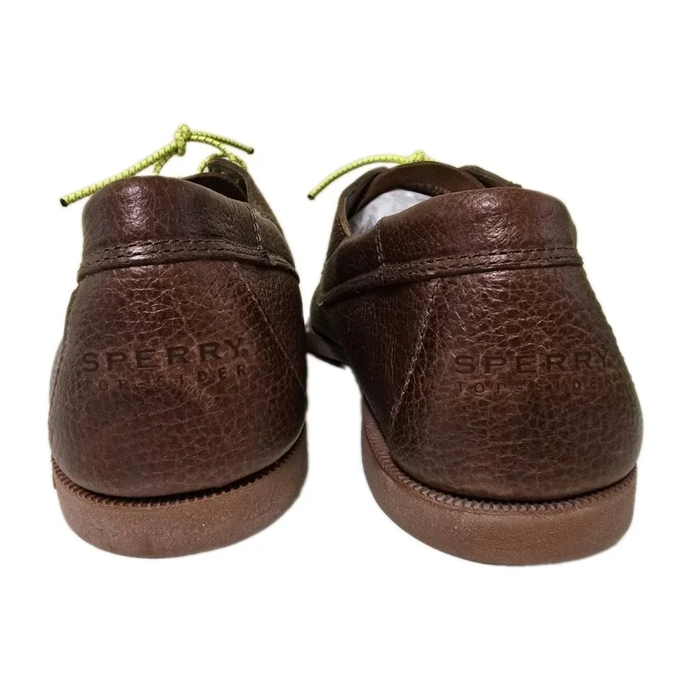 Sperry Mens Ranger Mocs Size‎ 12 Dark Brown Tumbled Leather Lime Green Laces